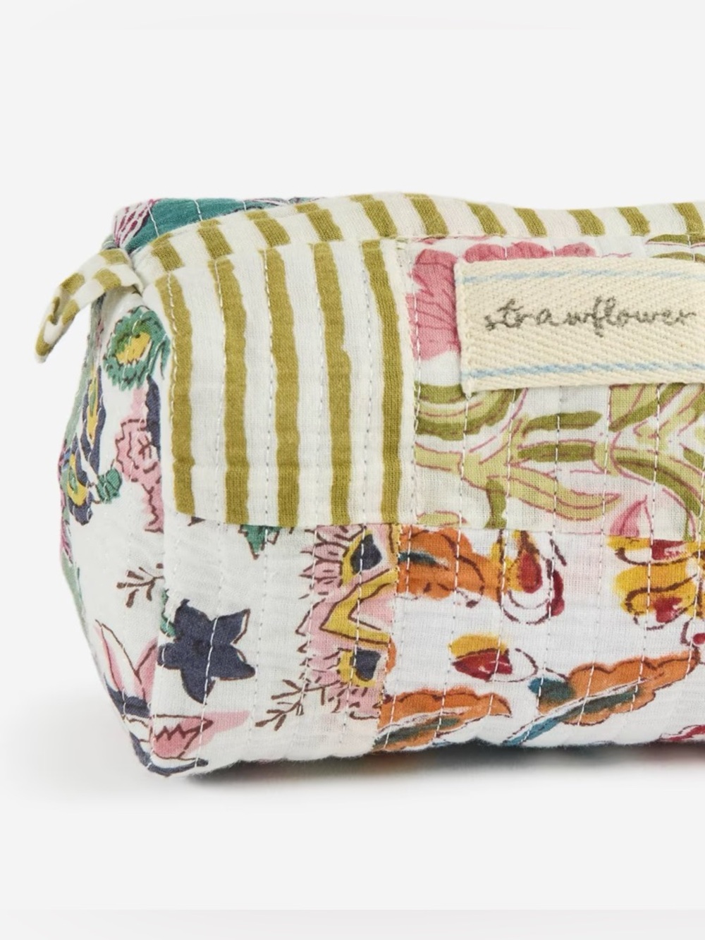 Strawflower Claudia Small Patchwork Quilted Block Print Cosmetic Pouch - Picture 3 of 9